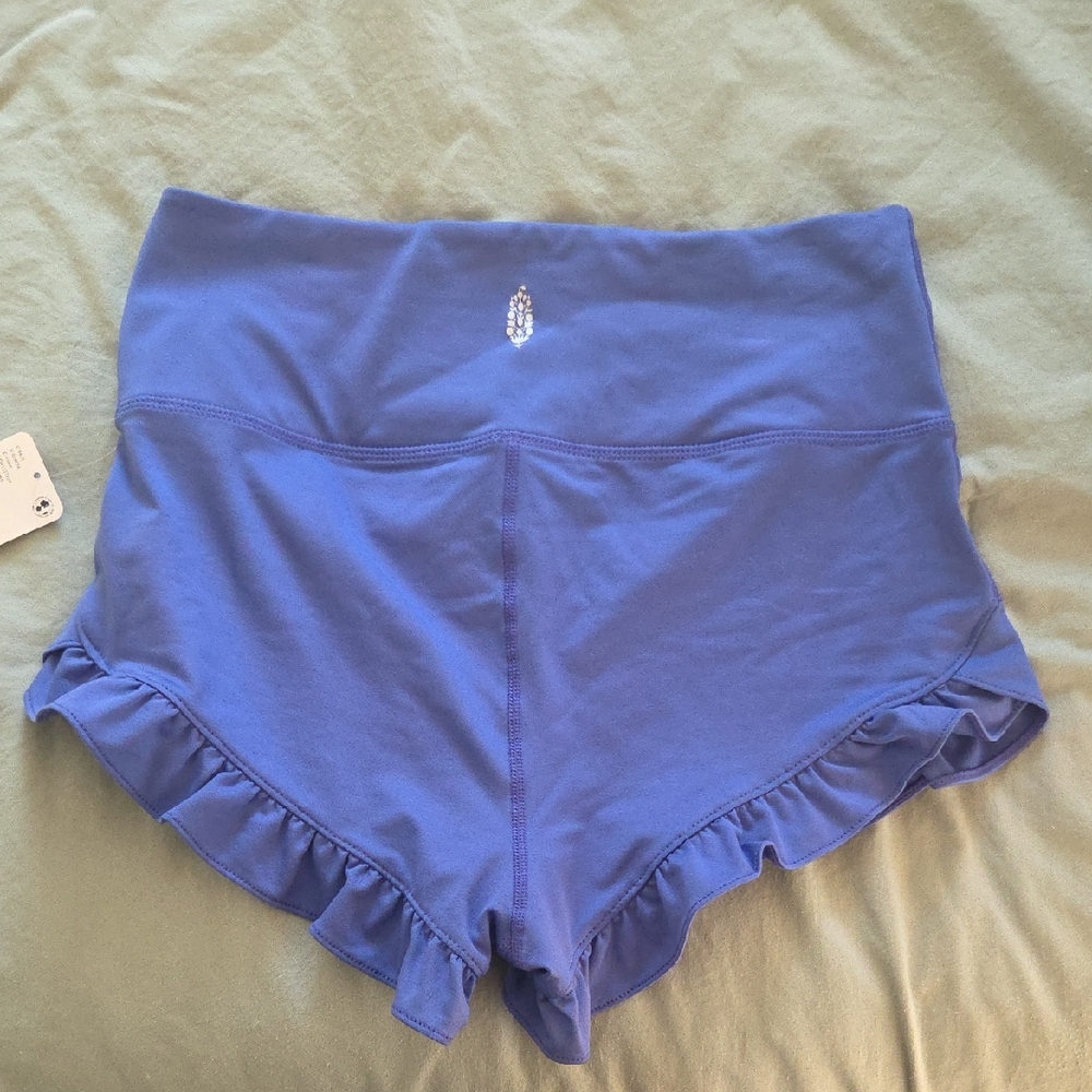 FP Movement by Free People High-Waist Ruffle Hem Shorts - Periwinkle Blue
